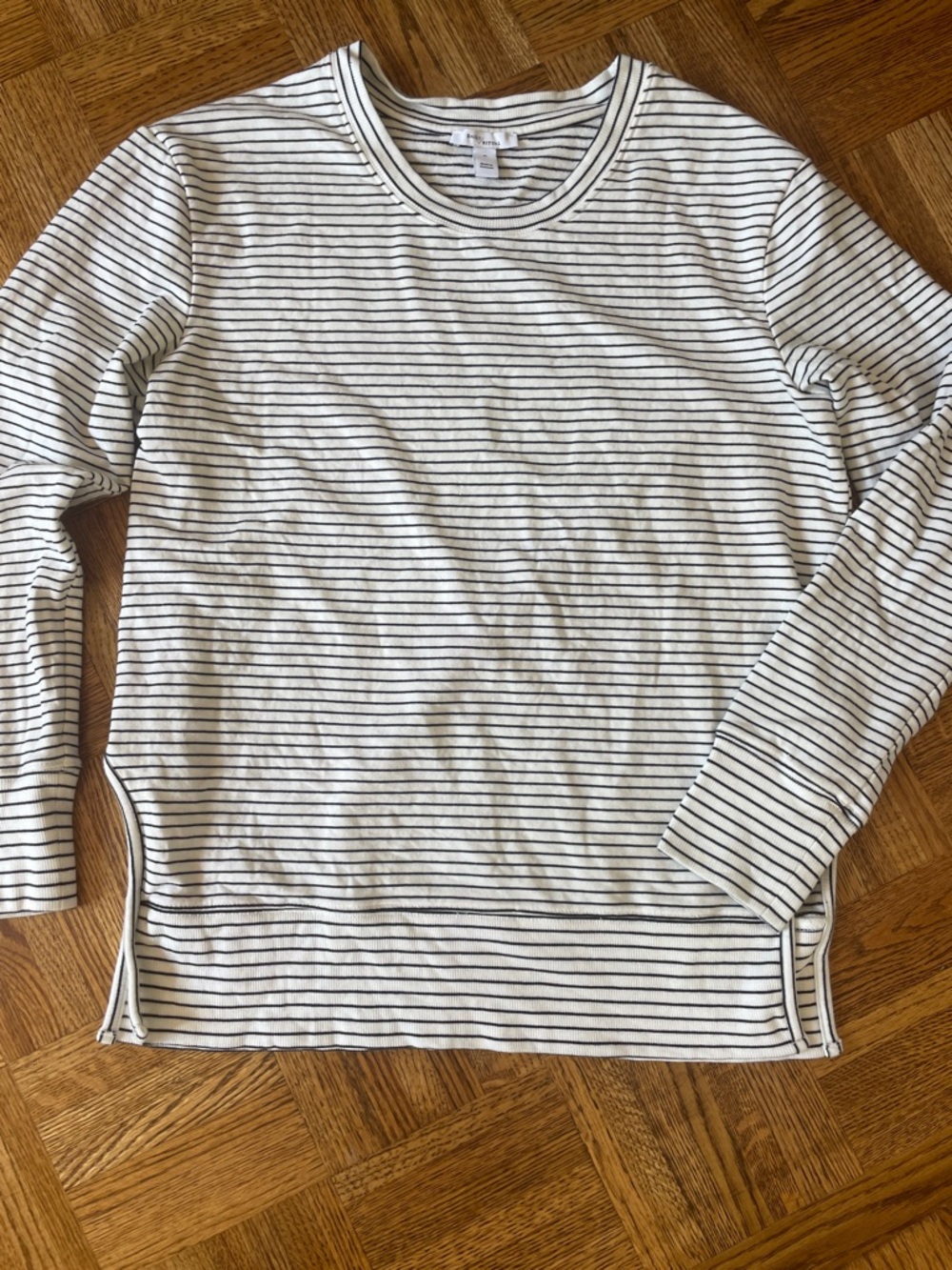 DAILY RITUAL Striped Long-Sleeve Crewneck Pullover - White/Black Medium - Picture 3 of 8